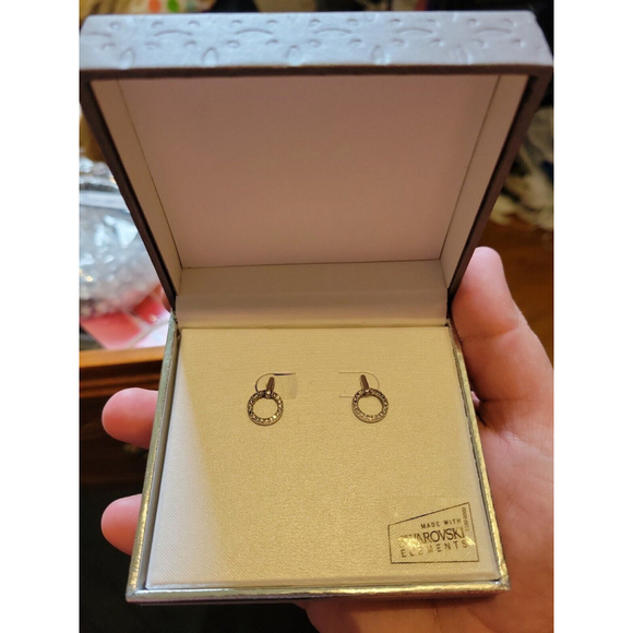 Swarovski Crystal Elements Earrings Small Circle Pave Clear Crystal Fancy Shiny - Picture 2 of 6